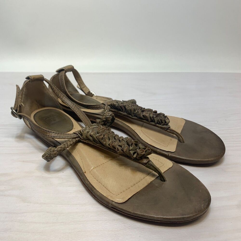 Frye Laurel Flower T Strap Sandals Brown Leather Women's Size 9M